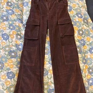 Cotton On Women's 2 Brown Corduroy Cord Cargo Jean Pants w/ 8 pockets